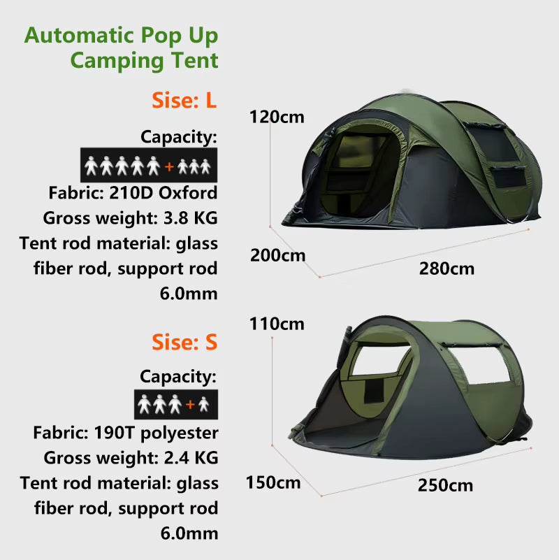 No Need to Set up Fast Opening Camping Tents for Throwing Tents, Fully Automatic 3-4 Person Outdoor Camping Tents