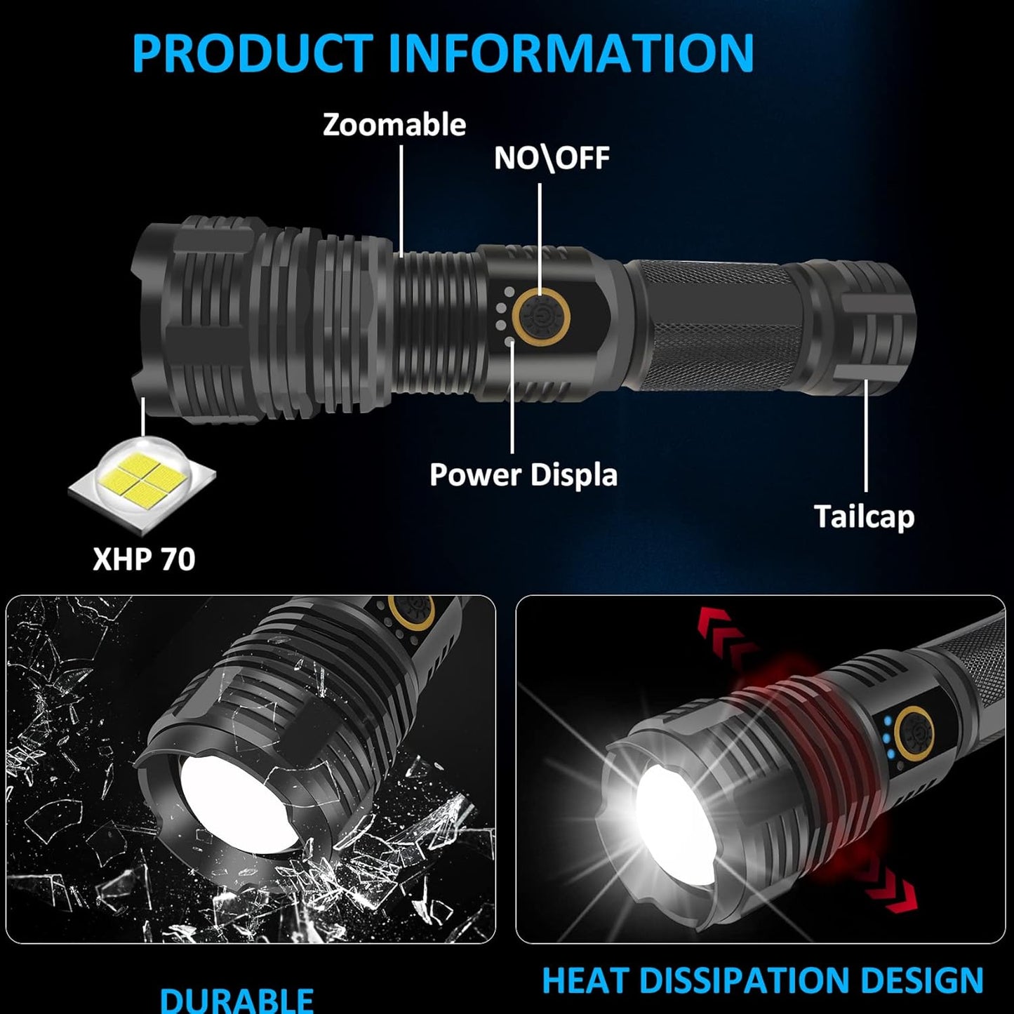 Rechargeable Flashlights 100000 High Lumens (Model 2022, Rechargeable Flashlights, Aluminum, 1, Medium, Model 2022)
